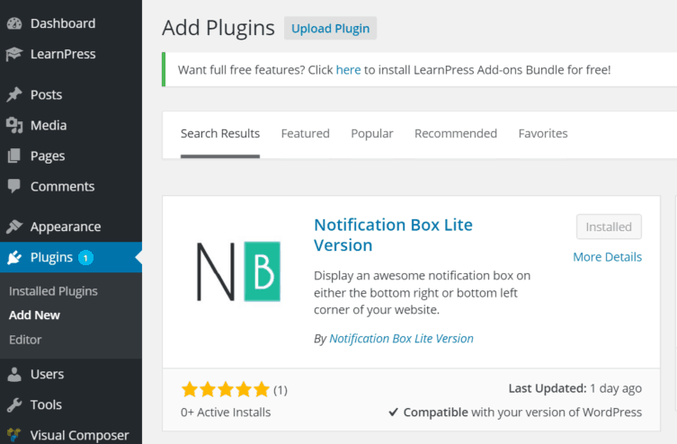 Notification Box Lite WordPress Plugin Add New