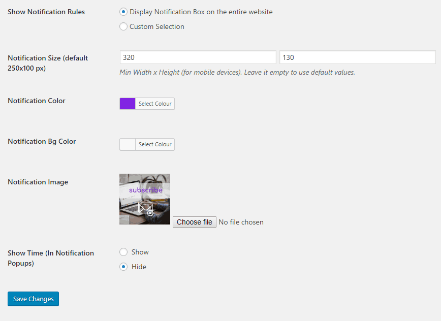 Notification Box - Newsletter Extension Plugin Settings 2