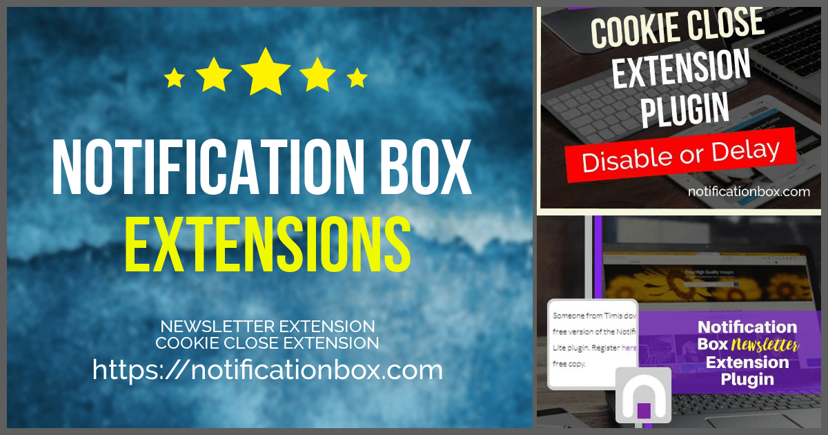 NOTIFICATION BOX EXTENSIONS NEWSLETTER AND COOKIES